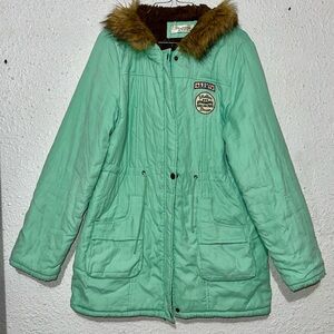 Mint Green Faux Fur Lined Women's Jacket